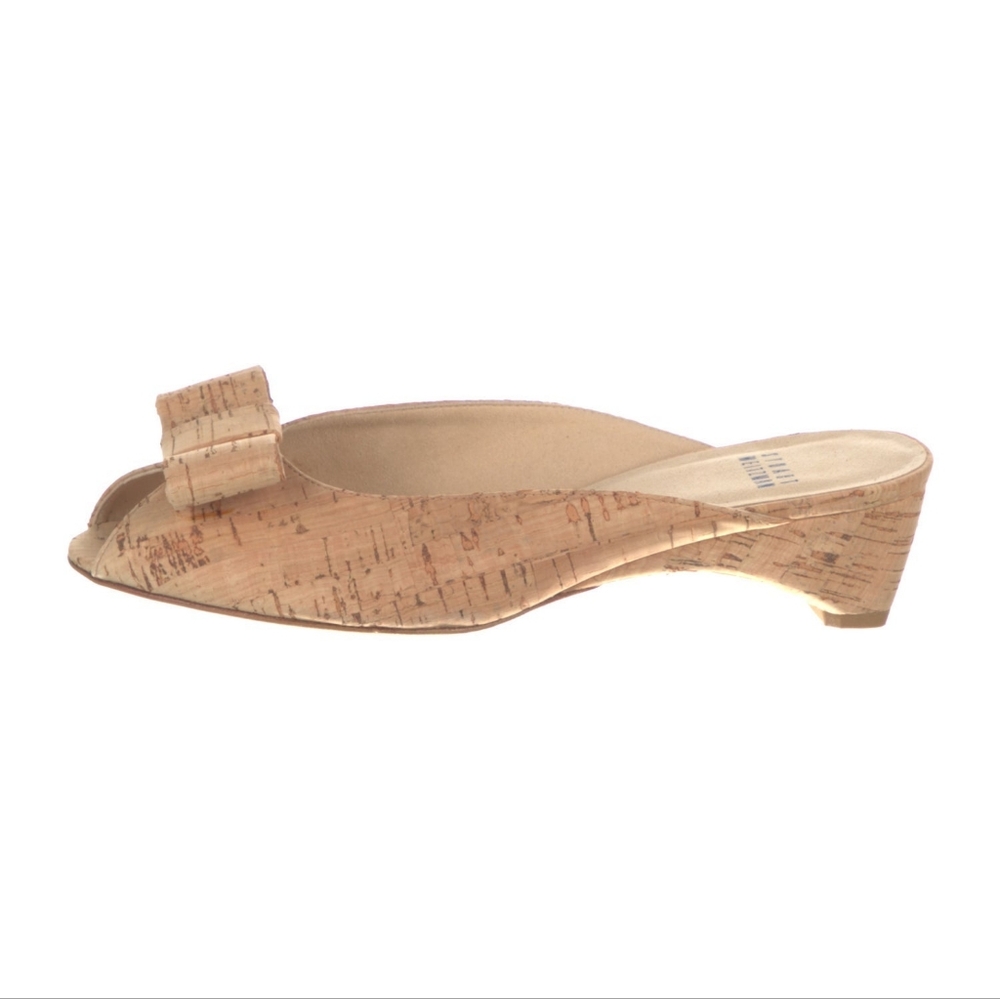 Stuart Weitzman Cork Kitten Heels Size US 8 Bow Slip-Ons